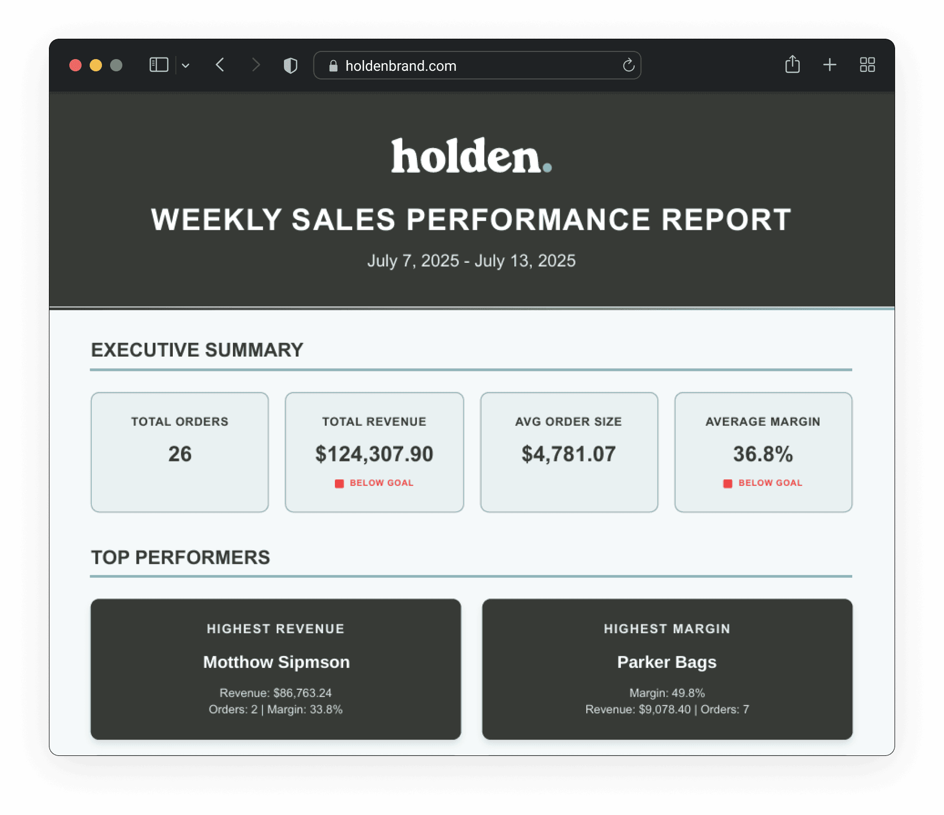 HoldenBrand Sales Report