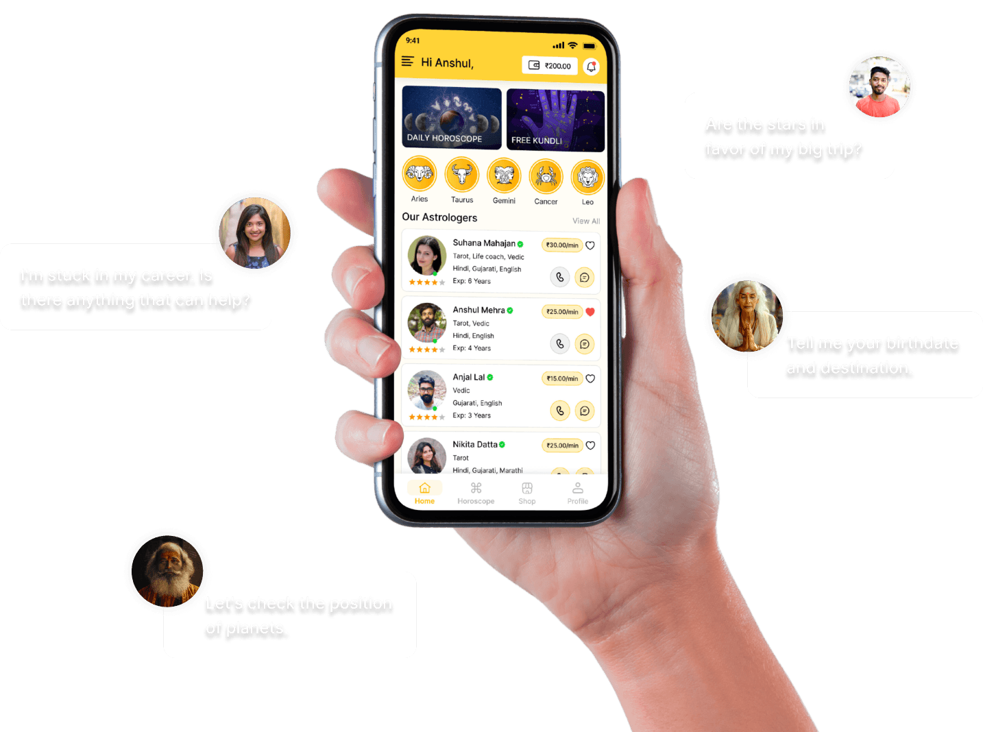 AstroZod Phase 1 app mockup