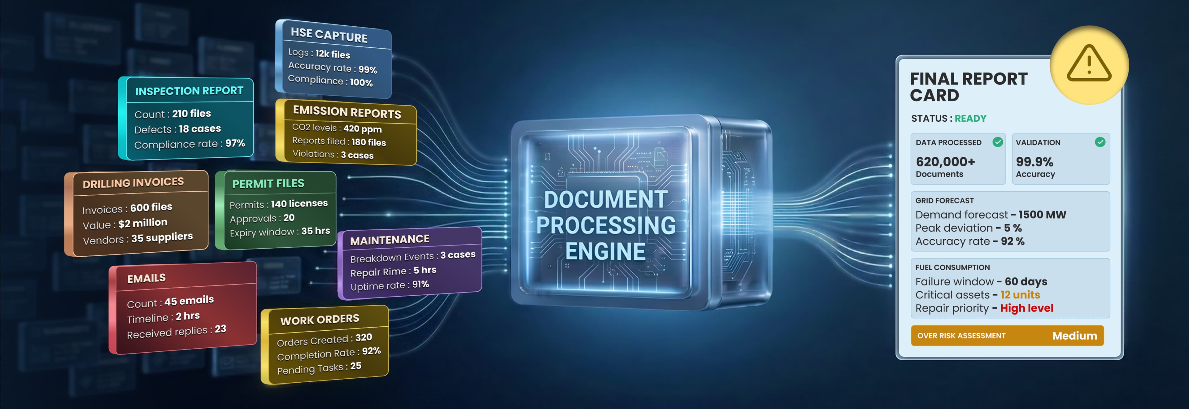 AI document processing and compliance reporting dashboard for energy operations