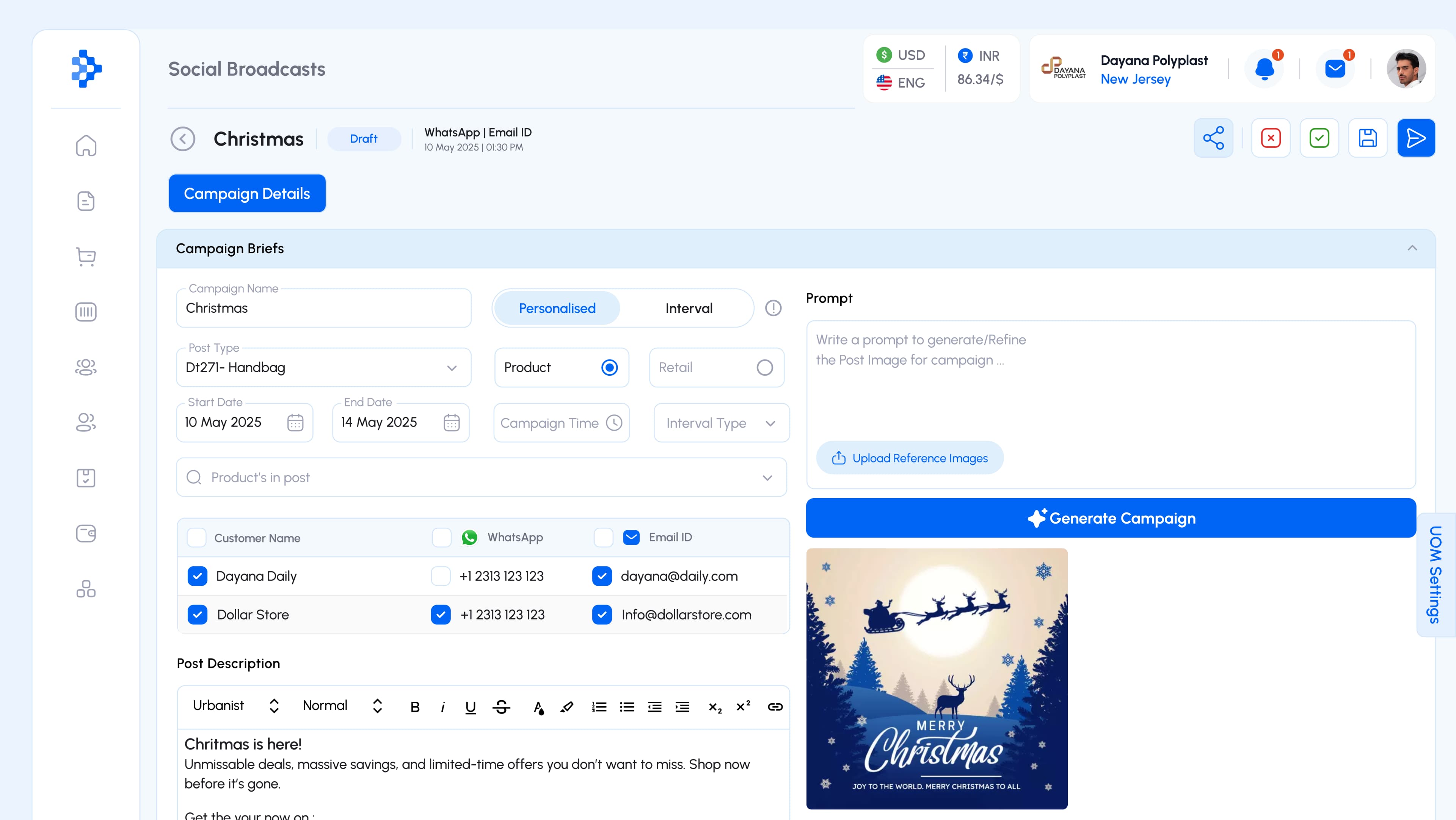 User Interface (UI) for Product and Campaign Management